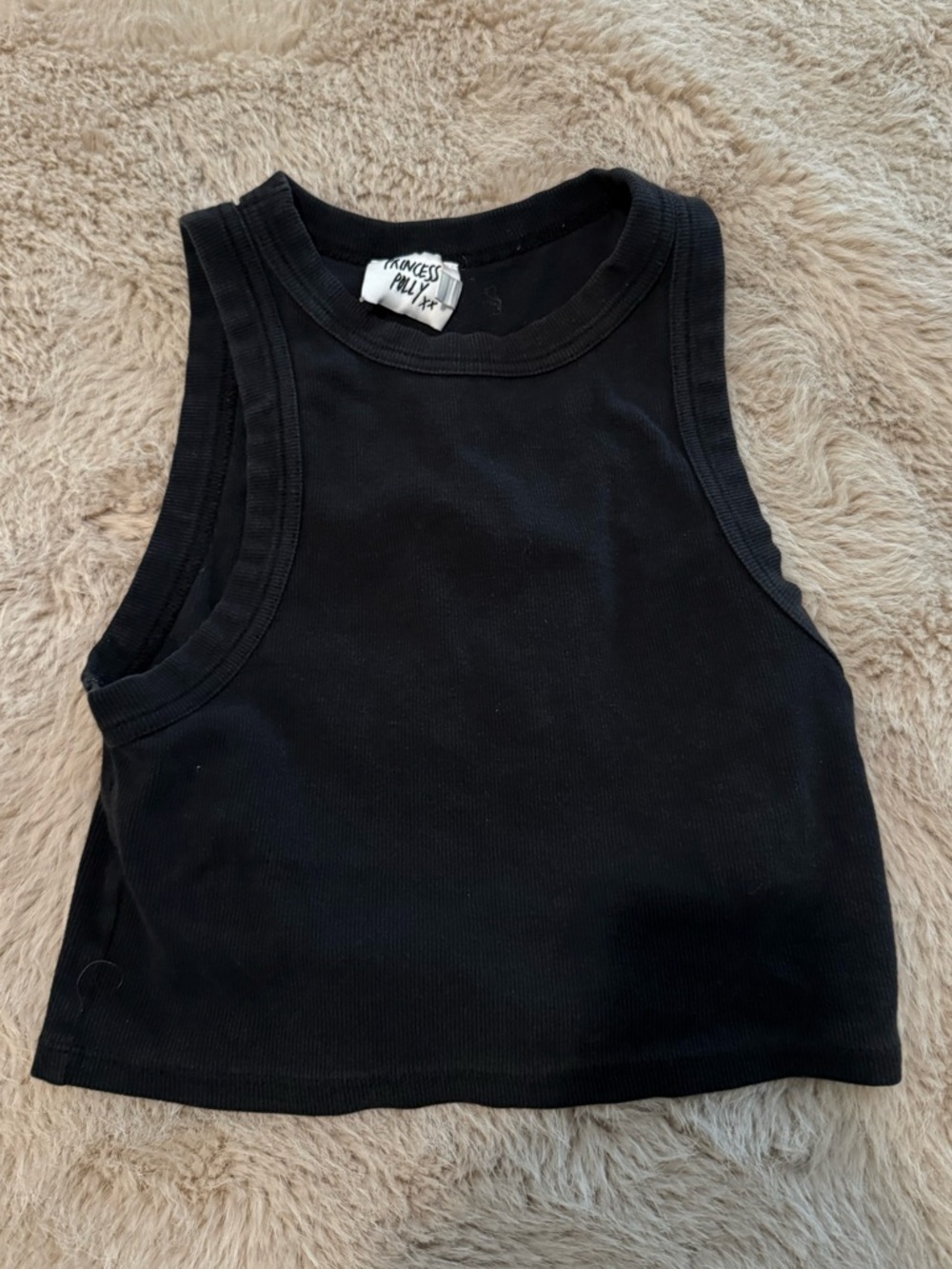 Princess Polly Black Ribbed CROPPED Tank Top